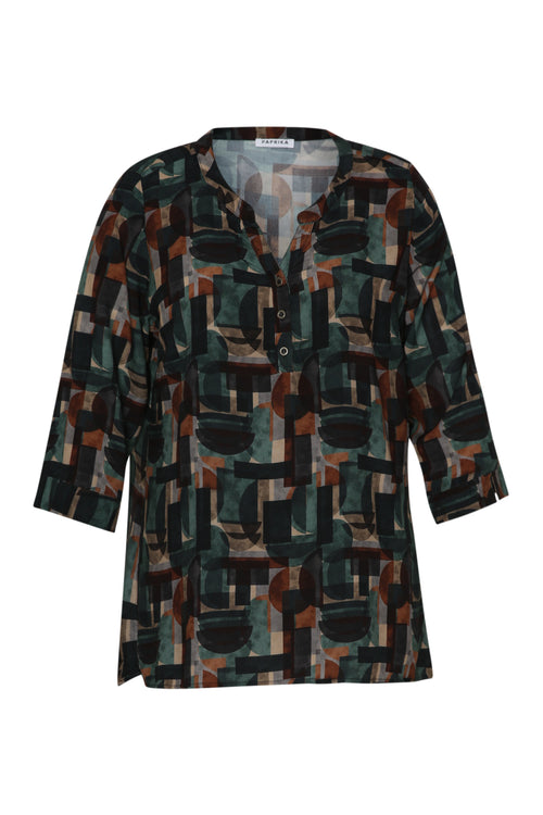 Blouse en viscoce imprimé graphique-Paprika-7