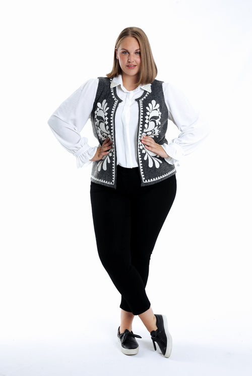 Effen mouwloos gilet met borduursels-Paprika-5