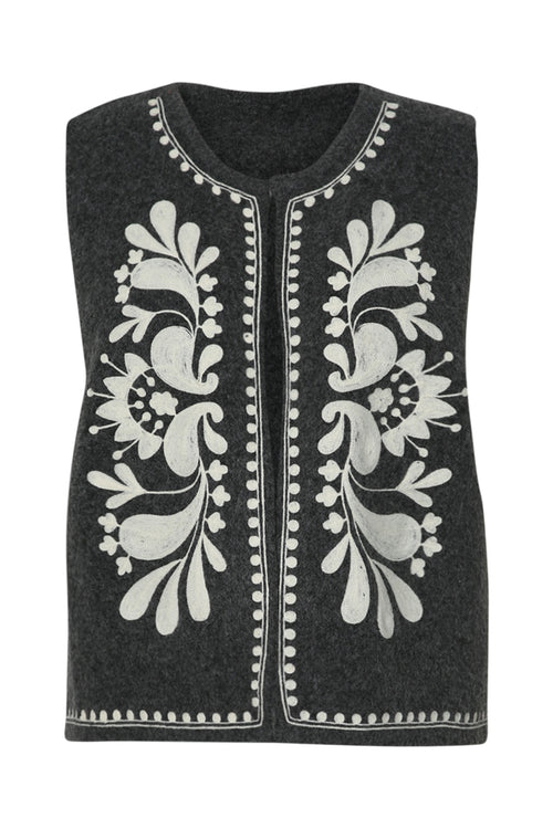 Effen mouwloos gilet met borduursels-Paprika-7