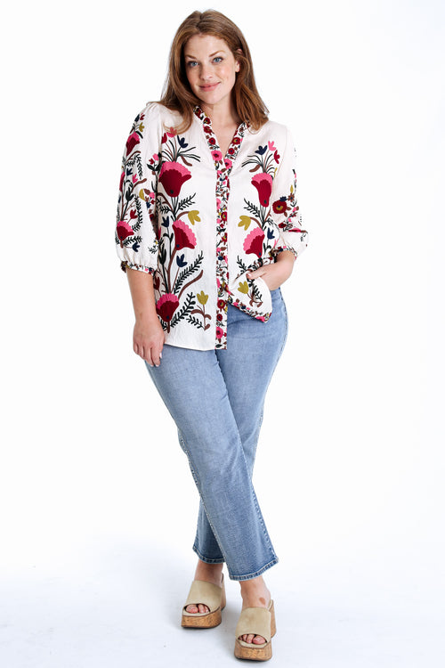 Blouse van bedrukt viscose met folk bloemenprint-Paprika-9