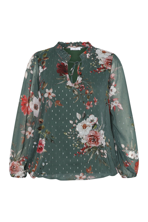 Blouse plumetis met bloemenprint-Paprika-8