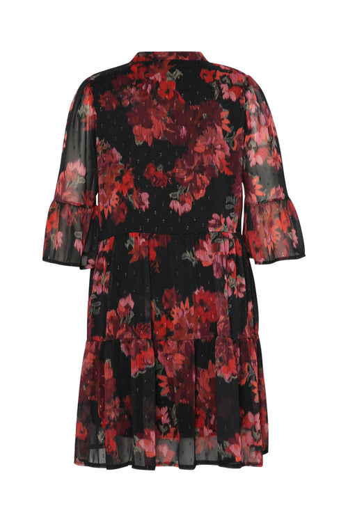 Robe tunique en voile imprimé fleurs floues-Paprika-2