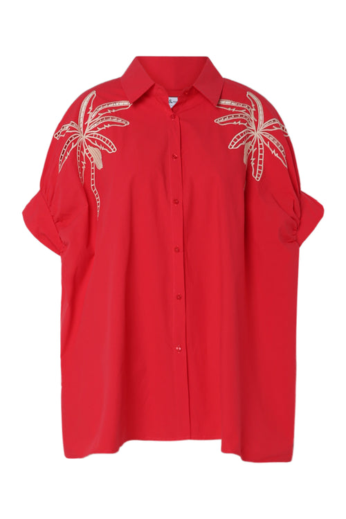 Oversized katoenen blouse met borduursels-Paprika-10
