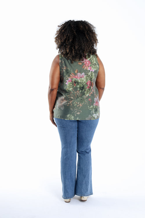 Tanktop van bedrukt viscose met bloemenprint-Paprika-2