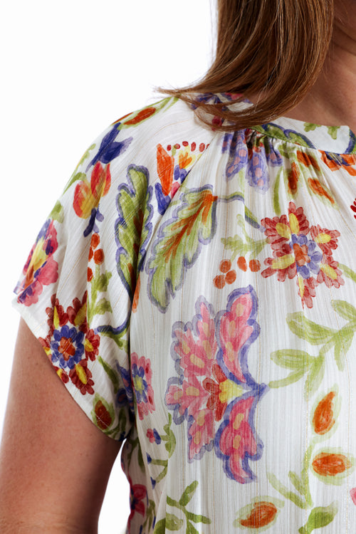 Blouse van viscose met bloemenprint en lurex-Paprika-6
