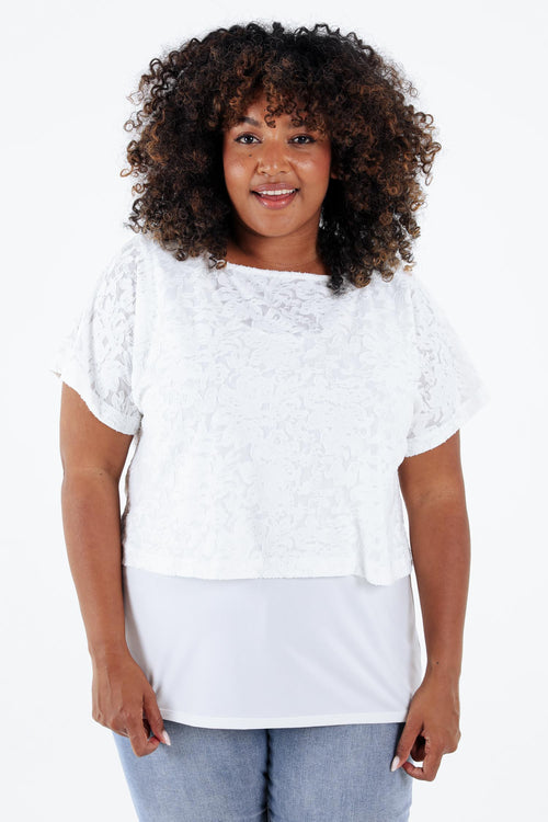 T-shirt 2 en 1 uni en maille ajourée-Paprika-1