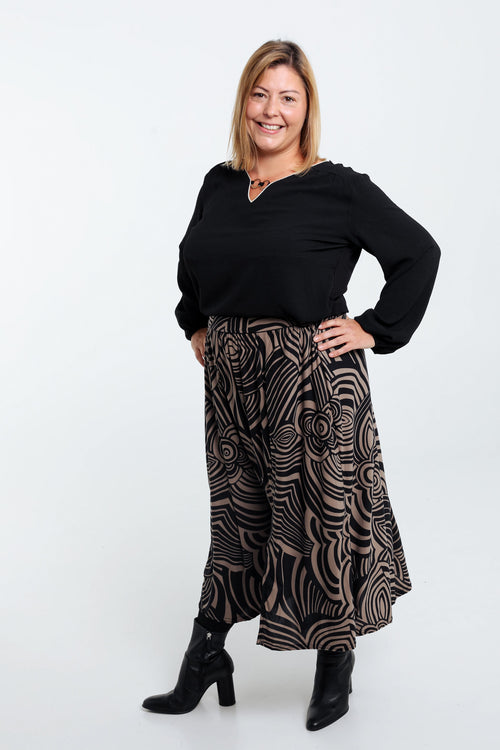 Halflange rok met grafisch motief en split-Paprika-9