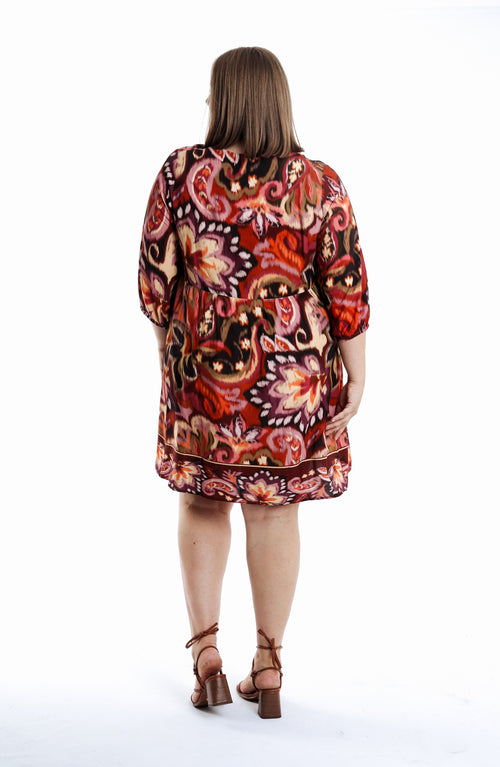 Jurk van viscose met paisleyprint-Paprika-2