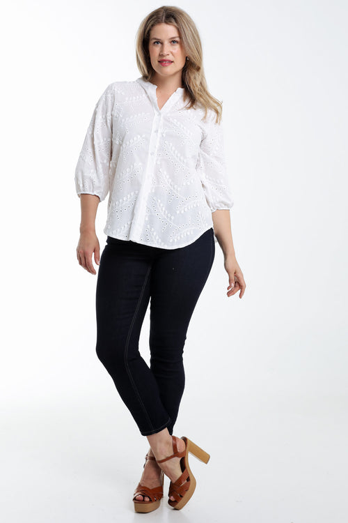 Blouse en coton unie avec fleurs brodées-Paprika-9