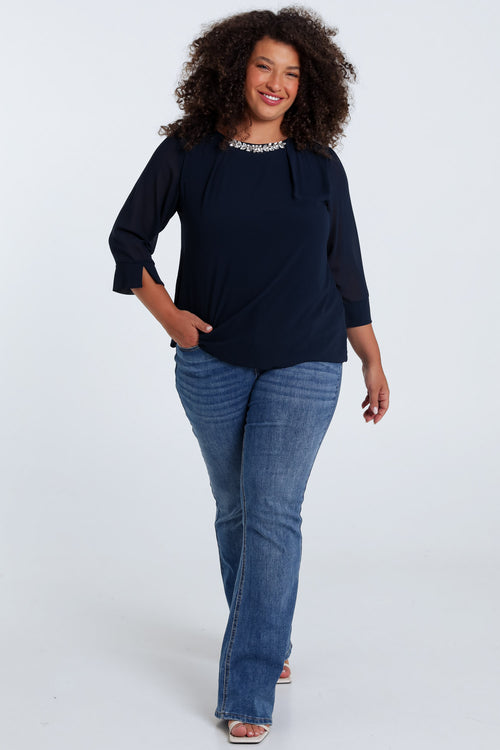 Blouse unie avec bijoux-Paprika-7
