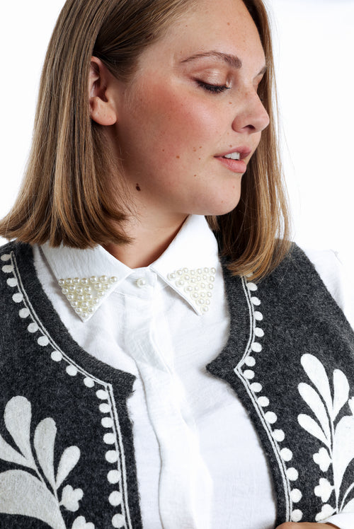 Effen mouwloos gilet met borduursels-Paprika-3