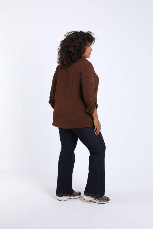 Effen overhemd met reliëf bloemenmotief-Paprika-4