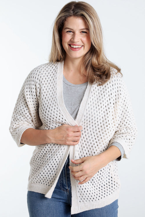 Lang, effen, opengewerkt vest in wol-Paprika-1