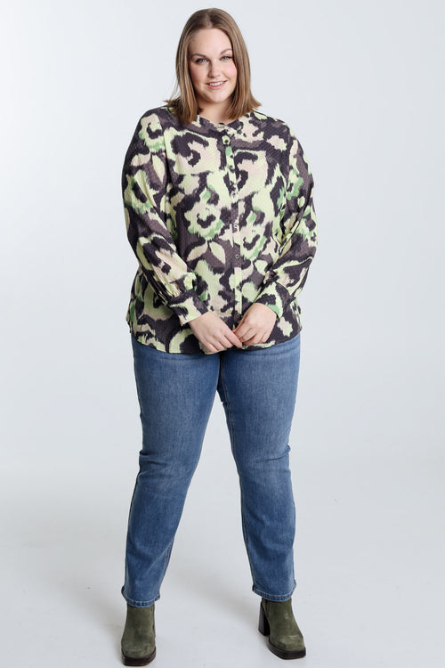 Plumetis blouse van viscose met abstracte print-Paprika-7