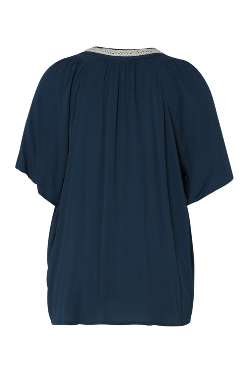 Effen viscose blouse met macramé-Paprika-11