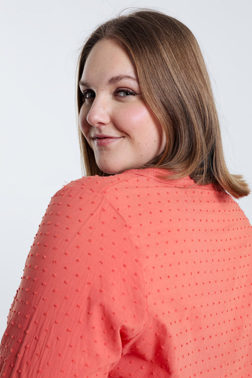 Blouse en coton unie broderies et plumetis-Paprika-3