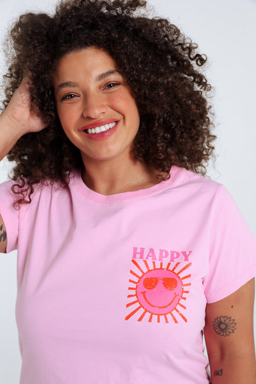 Effen katoenen T-shirt met zonafdruk-Paprika-3