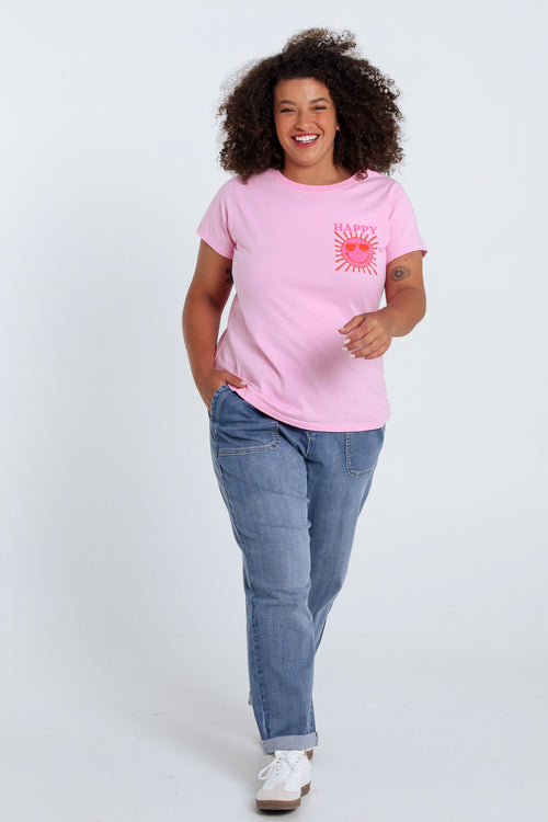 Effen katoenen T-shirt met zonafdruk-Paprika-7