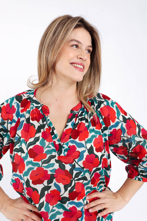 Blouse van katoen met bloemenprint-Paprika-6