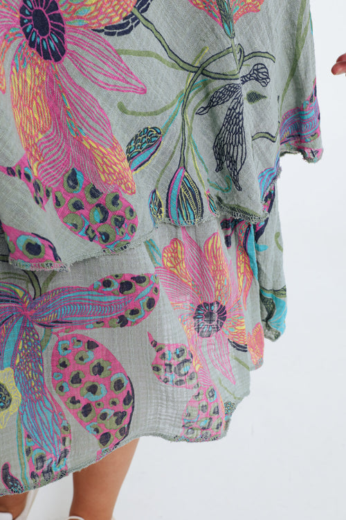 Robe en gaze de coton imprimé floral-Paprika-5