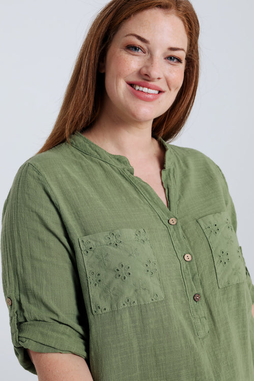 Blouse en gaze de coton unie-Paprika-6