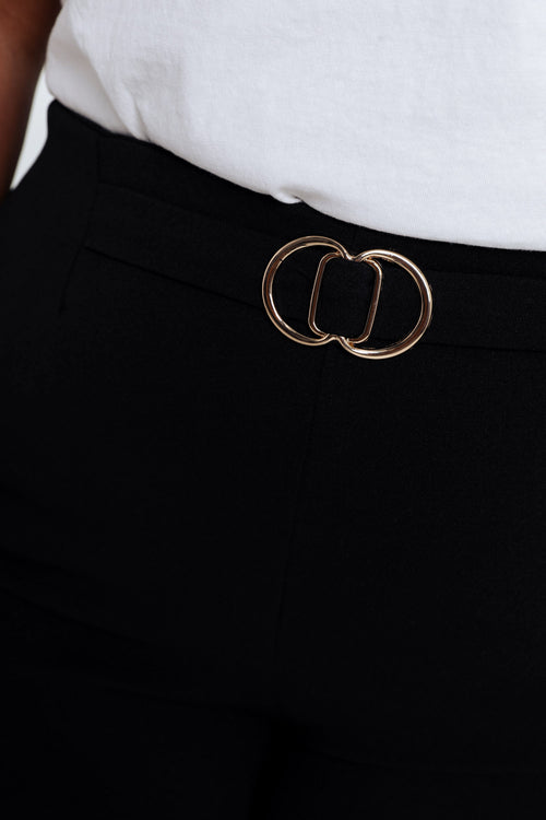 Effen rechte broek met halve riem met gouden gesp-Paprika-6