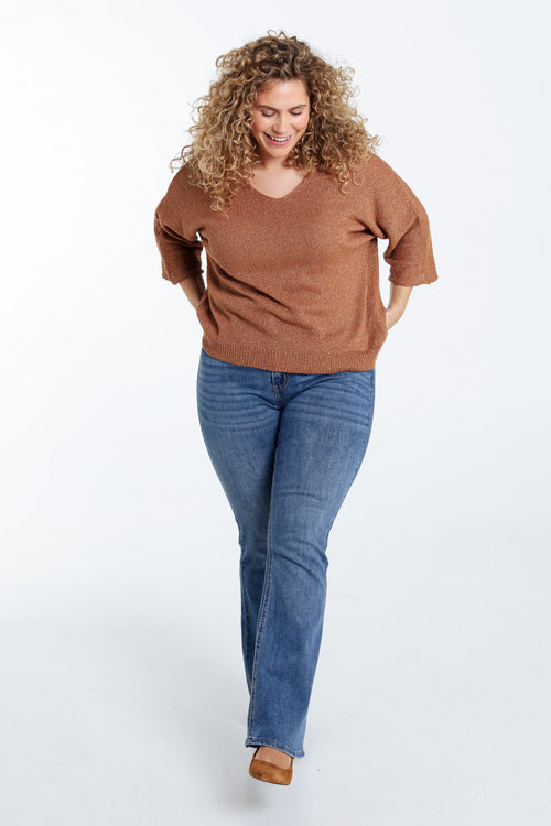 Pull boîte en coton avec lurex-Paprika-7