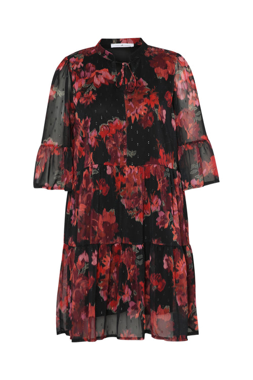 Tuniekjurk van voile met bloemenprint in zachte focus-Paprika-1