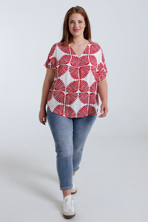 Blouse en viscose imprimé graphique bicolore-Paprika-8
