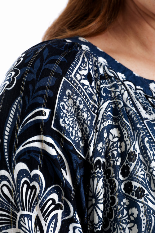 Blouse van viscose met bloemenprint en lurex-Paprika-7