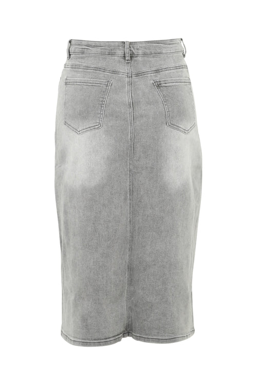 Halflange, effen rok met split vooraan en 5 zakken-Paprika-11