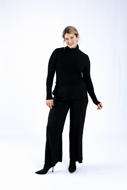 Effen wijde broek met ton-sur-ton strass-steentjes-Paprika-5
