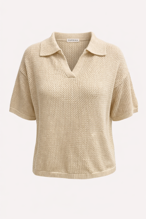 Effen polo met haakwerk effect-Paprika-1