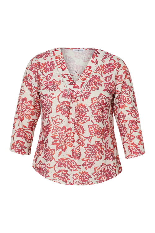 T-shirt brodé imprimé fleurs-Paprika-10