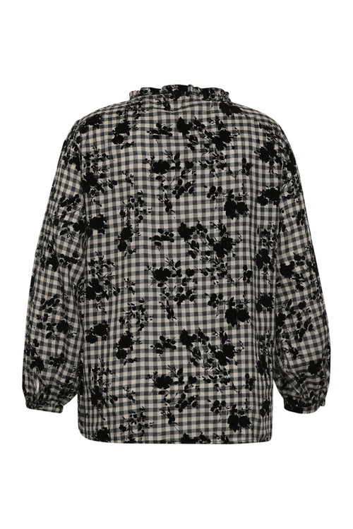 Blouse en coton imprimé vichy et fleurs flockées-Paprika-9