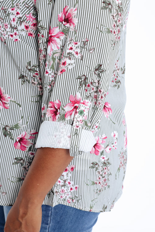 Chemisier en viscose imprimé rayures et fleurs-Paprika-6