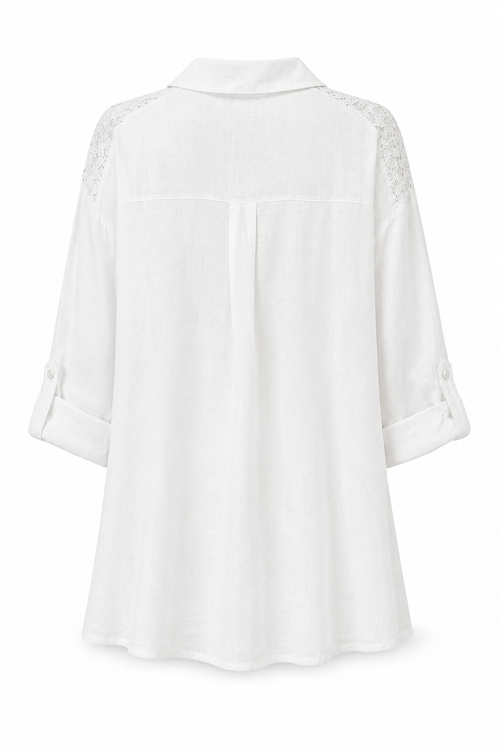Effen linnen blouse met kant-Paprika-2