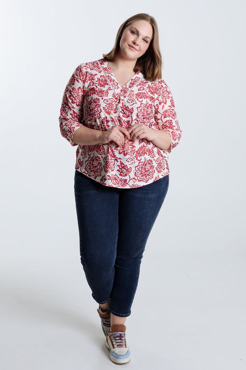 T-shirt brodé imprimé fleurs-Paprika-9