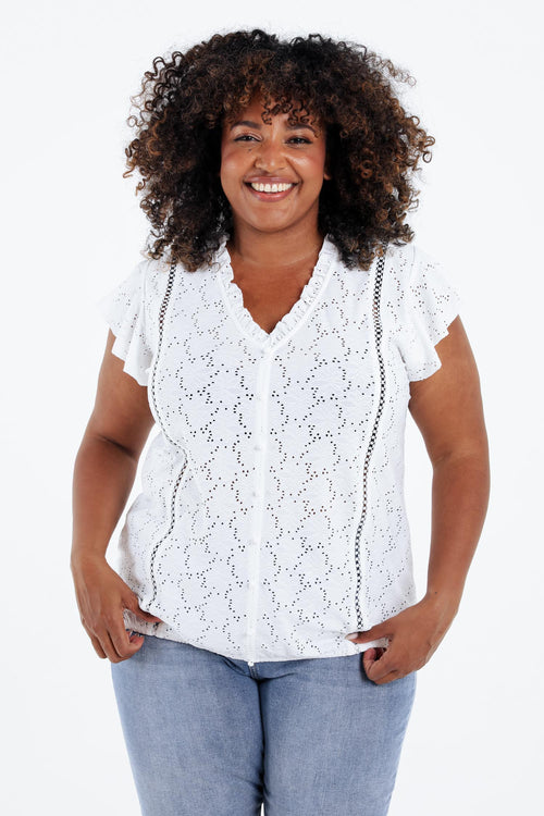 T-shirt en dentelle uni avec volants-Paprika-1