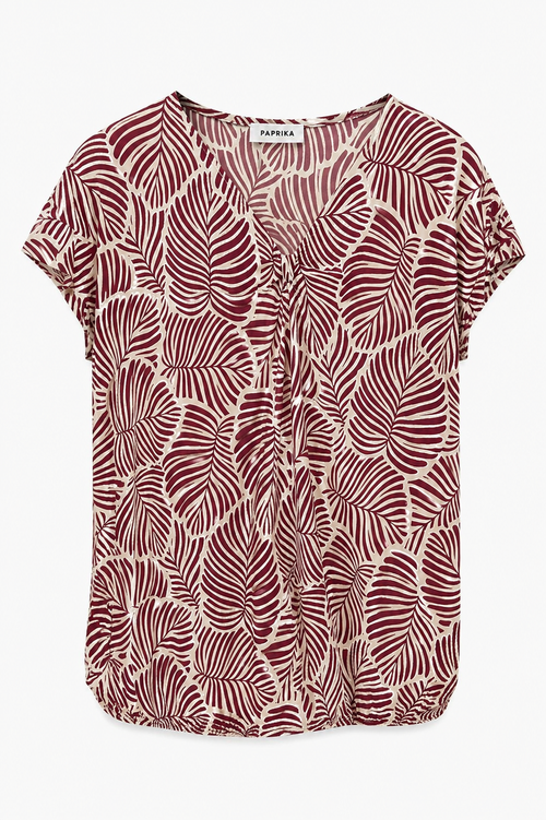 T-shirt van koel mesh met bladprint-Paprika-1