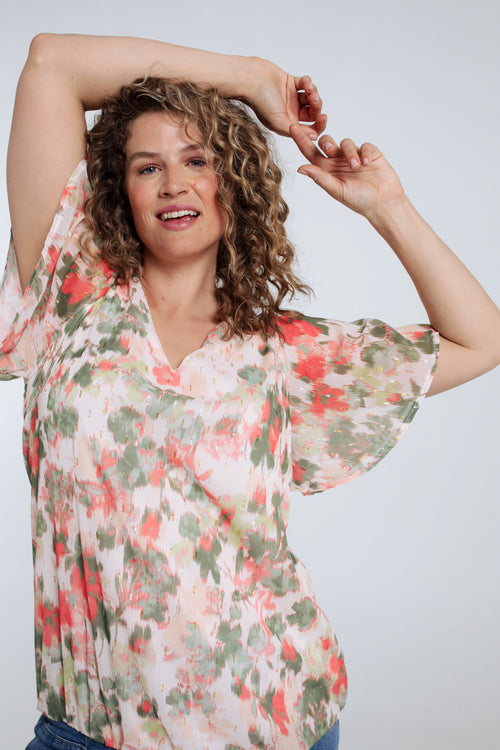 Bloes met bloemenprint en lurex-Paprika-3