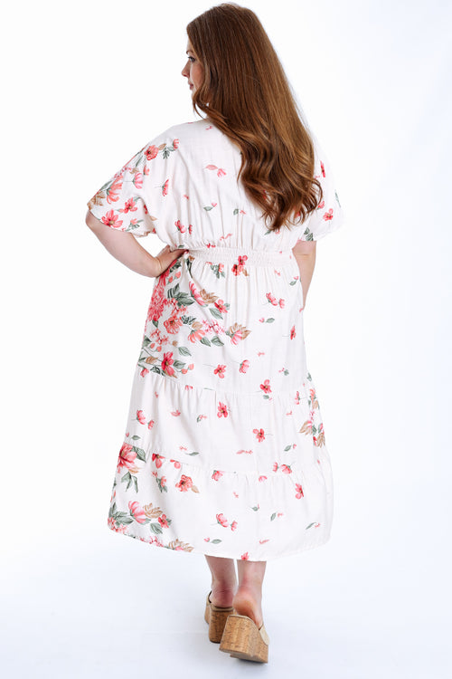 Lange jurk van viscose met bloemenprint-Paprika-3