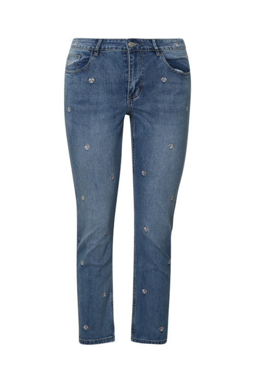 Louise 7/8 skinny jeans met klavermotieven borduursels-Paprika-1