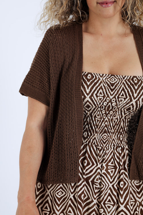 Cardigan maille ajourée uni-Paprika-5