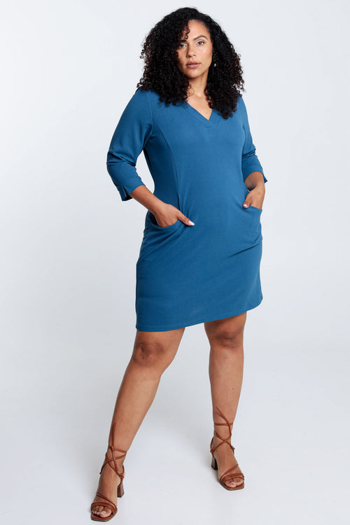 Korte, effen jurk in crêpe met zakken-Paprika-8