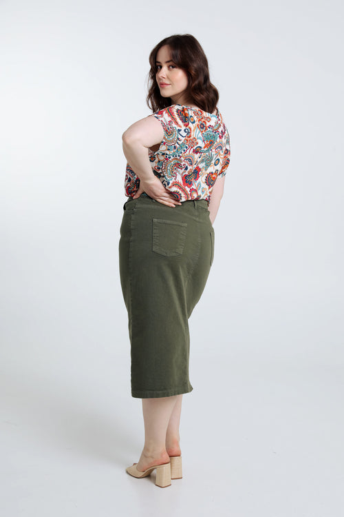 Jupe droite en coton-Paprika-3