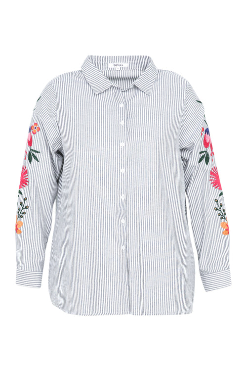 Chemise rayée avec manches brodées-Paprika-11