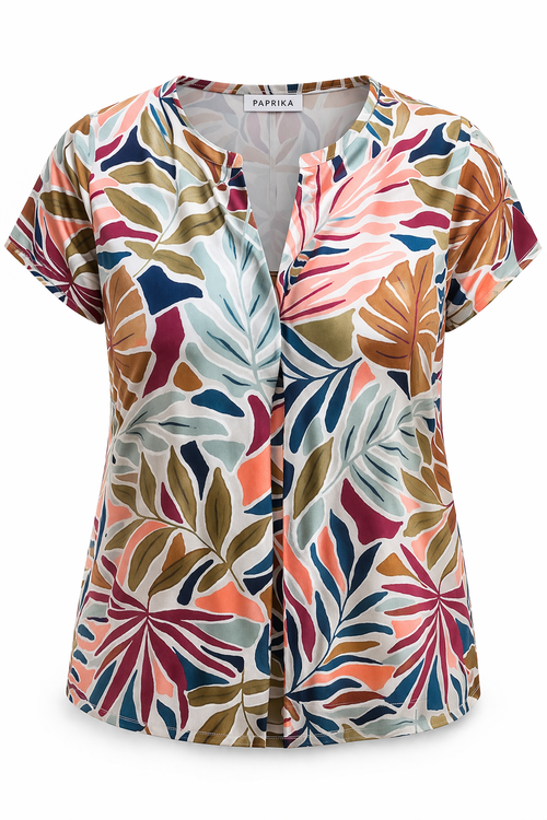 T-shirt met tropische print-Paprika-1