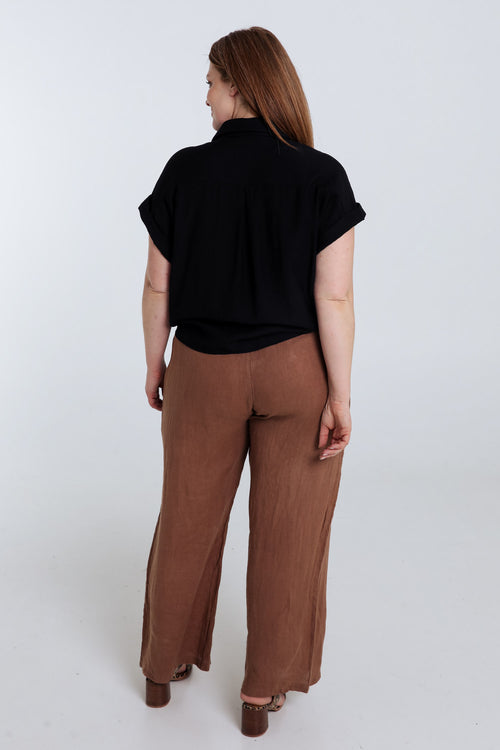 Knopenblouse van effen viscose-Paprika-2