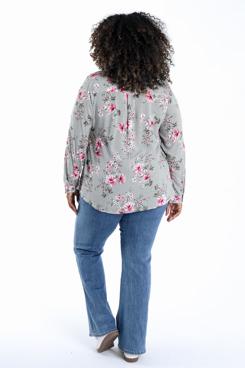 Chemisier en viscose imprimé rayures et fleurs-Paprika-2